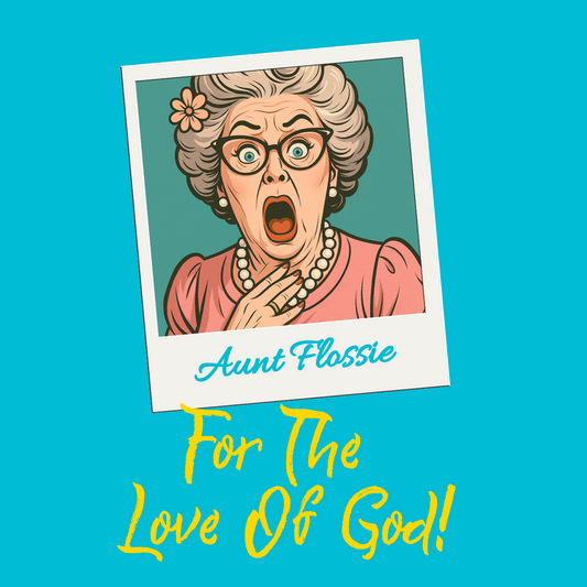 Aunt Flossie For The Love Of God Coaster coaster flatlay – Designed by Rusty