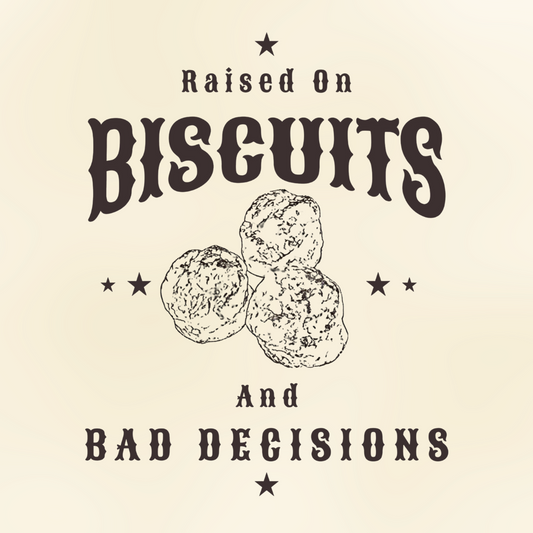 Raised On Biscuits and Bad Decisions Coaster coaster flatlay – Designed by Rusty