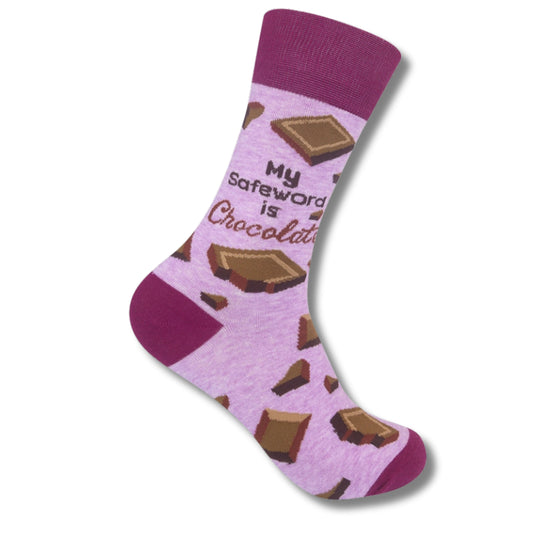Chocolate themed funny socks with safeword phrase