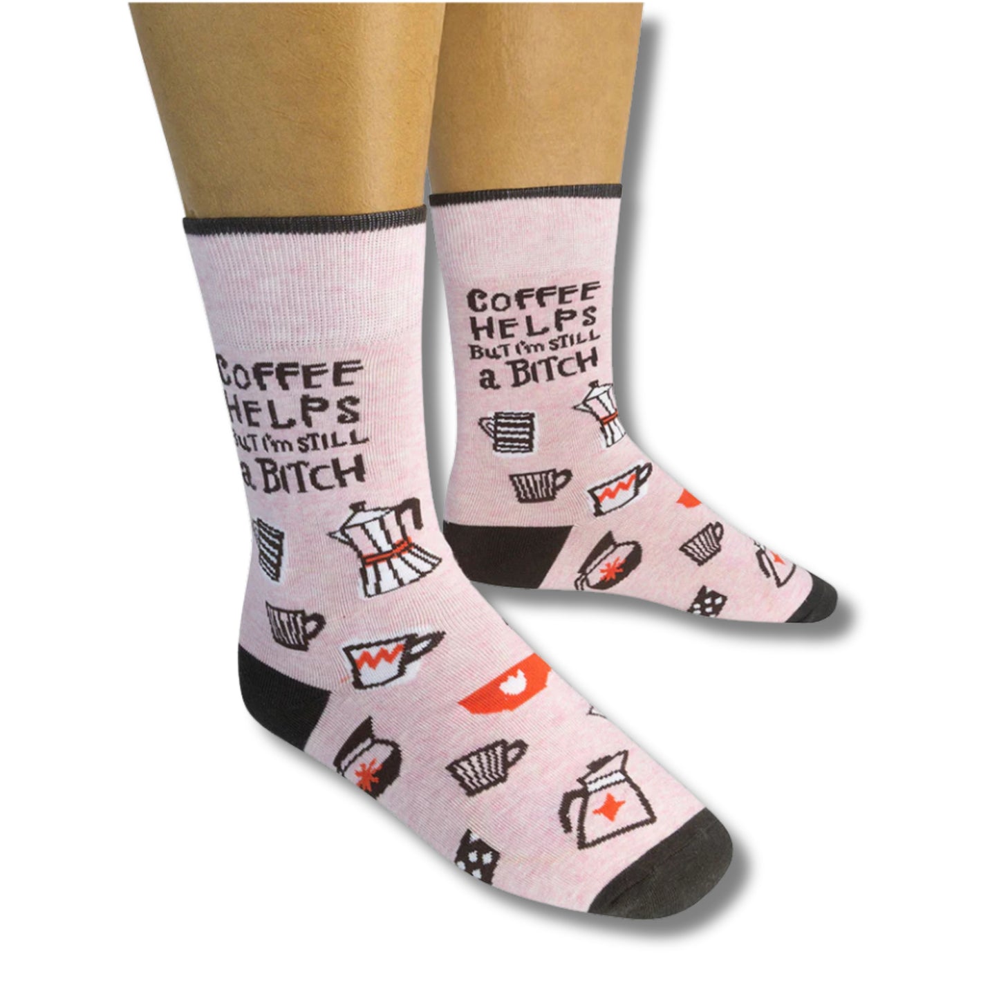 Coffee Helps But I'm Still a Bitch socks with bold funny text design
