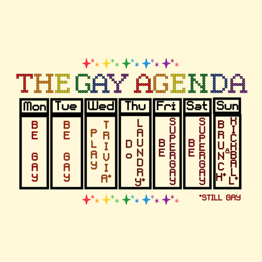 The Gay Agenda Coaster coaster flatlay – Designed by Rusty